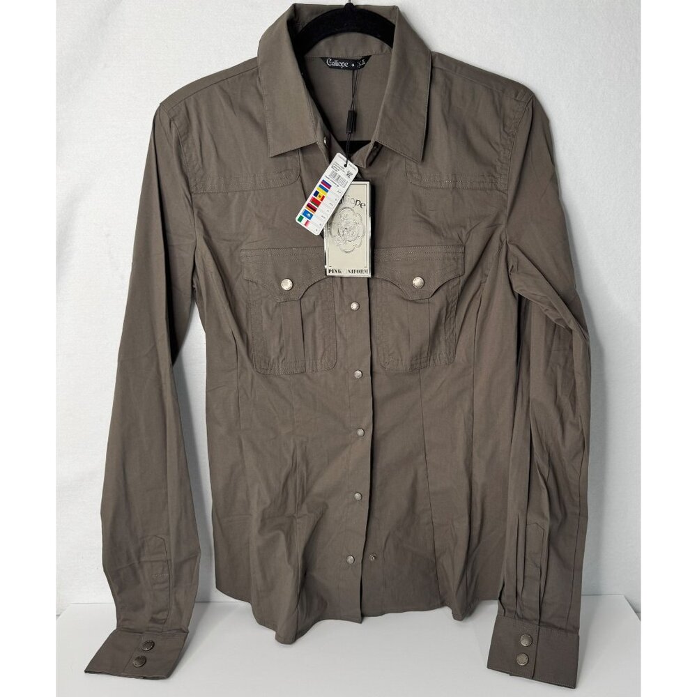 Calliope Womens Dark Olive Long Sleeve Button-Up Shirt XL Cotton Blend
